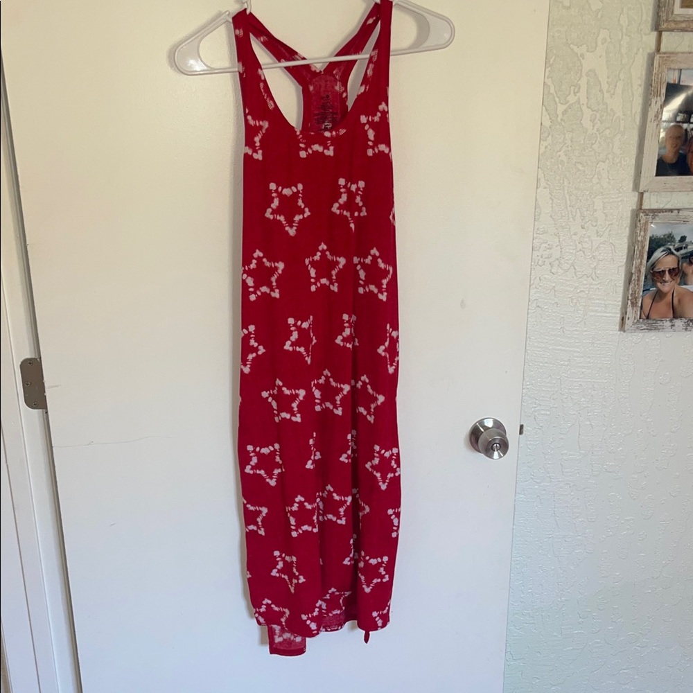 Red Sleeveless Dress with White Pattern